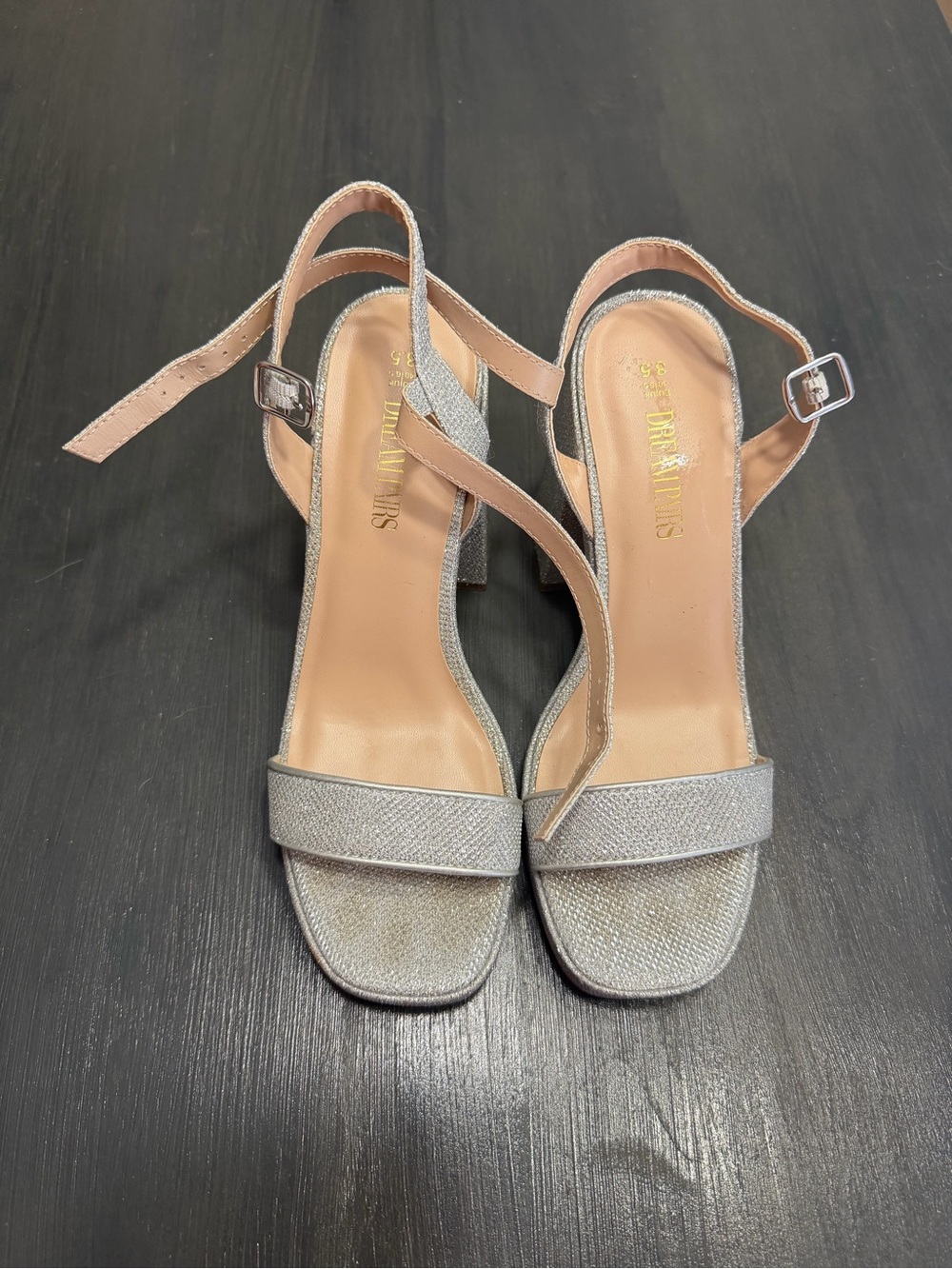 DREAM PAIRS Silver Glitter Block Heel Sandals 8.5